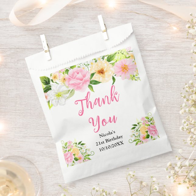 Sachets En Papier Pink and Yellow Flowers Birthday Thank You (Coupé)