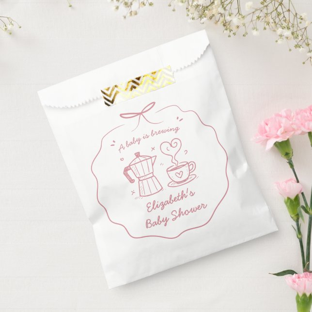 Sachets En Papier Pink Baby Is Brewing Coffee Baby Shower Favor Bag, (Scellé)