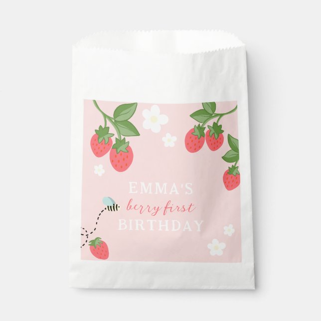 Sachets En Papier Pink Berry First Girls Strawberry 1st Birthday (Devant)
