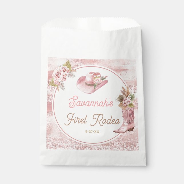 Sachets En Papier Pink Boho First Rodeo 1st Birthday (Devant)