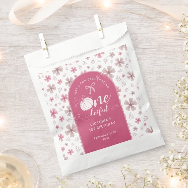 SACHETS EN PAPIER PINK BOW & ARCH FALL PUMPKIN FLOWERS BIRTHDAY (Coupé)