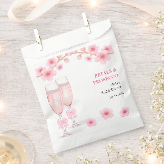 Sachets En Papier Pink Bow Floral Petals and Prosecco Bridal Shower  (Coupé)