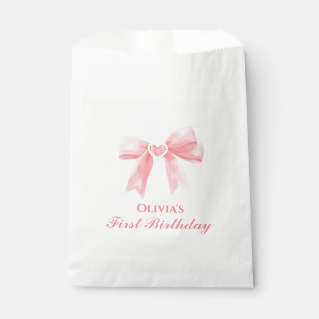 Sachets En Papier Pink Bow preppy Coquette 1er anniversaire (Devant)
