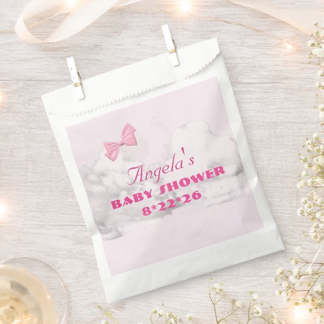 Sachets En Papier Pink Bows Baby Shower Personalized  (Coupé)
