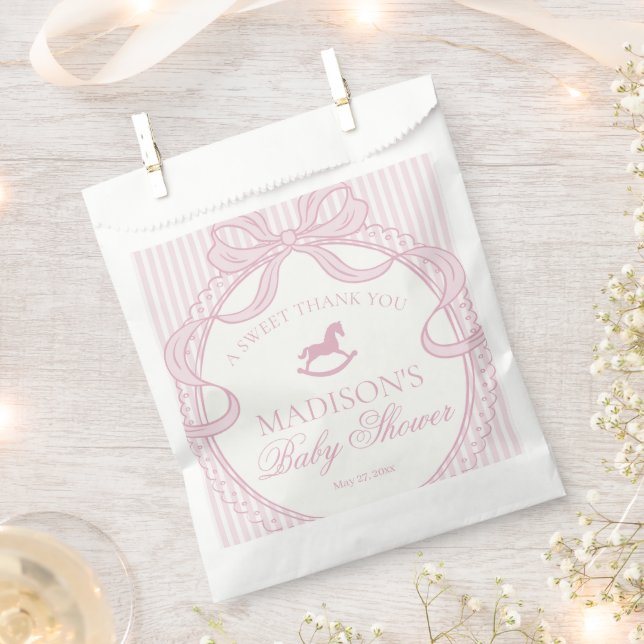 Sachets En Papier Pink Coquette Bow Rocking Hors Baby Shower Dessert (Coupé)