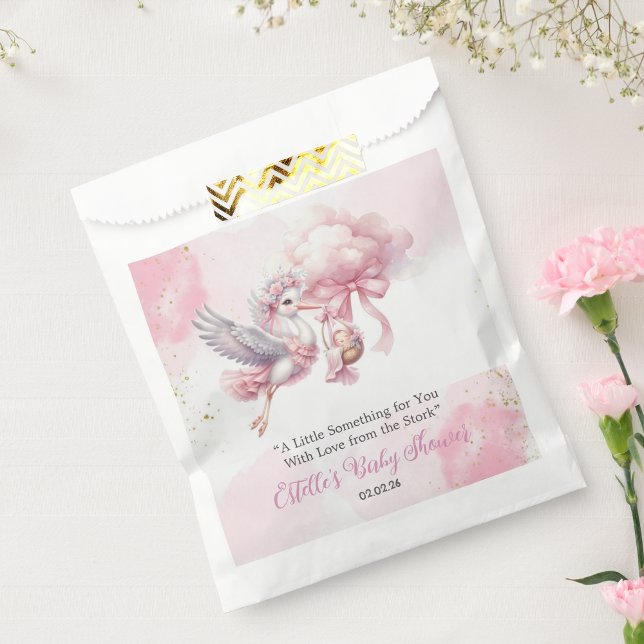 Sachets En Papier Pink cute Stork & Cloud Baby Girl Shower Favor Bag (Créateur téléchargé)