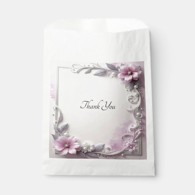 Sachets En Papier Pink Floral Frame Favor Bag (Devant)