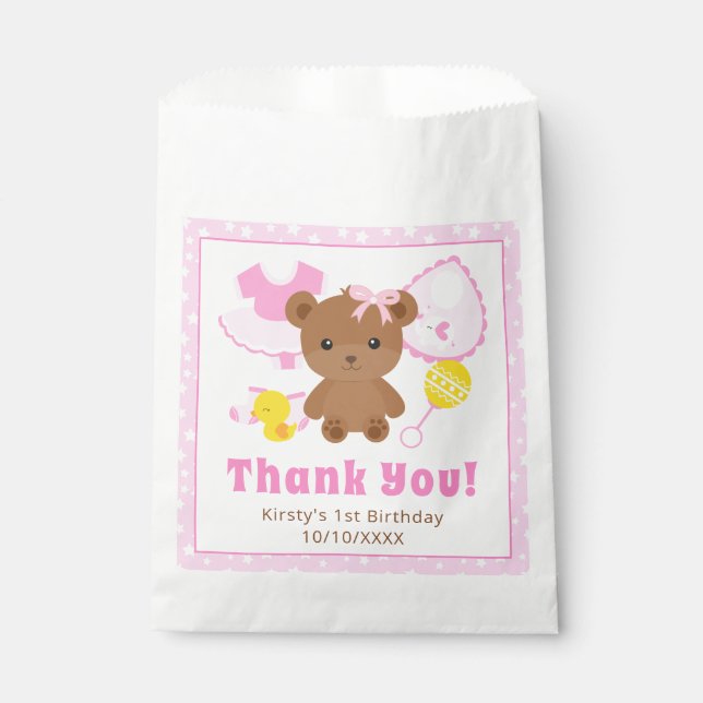 Sachets En Papier Pink Girl Teddy Bear Clothes Birthday (Devant)