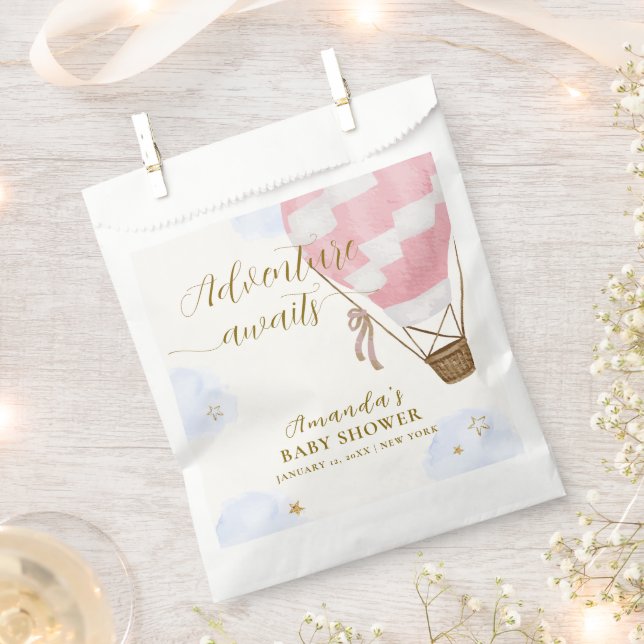 Sachets En Papier Pink Gold Adventure Hot Air Balloon Baby shower (Coupé)