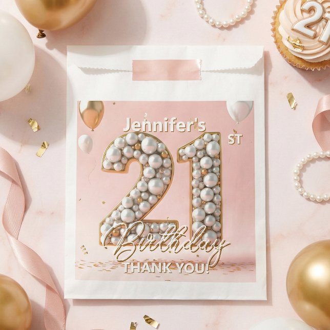 Sachets En Papier Pink Gold Balloons Pearl 21st Birthday Thank You (Créateur téléchargé)