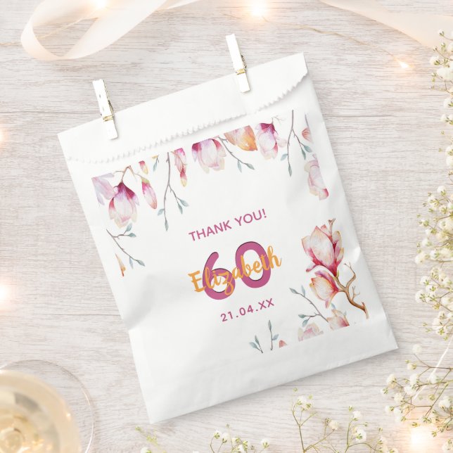 Sachets En Papier Pink magnolia floral blanc merci 60e anniversaire (Coupé)