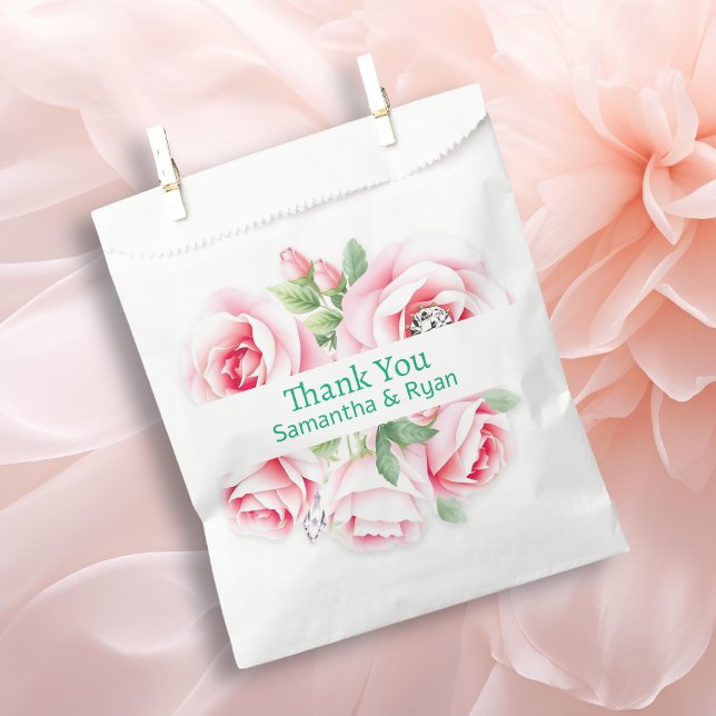 Sachets En Papier Pink Roses & Green Foliage Wedding Thank You (Créateur téléchargé)