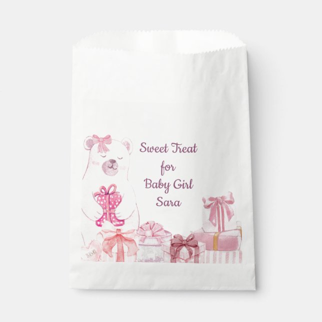 Sachets En Papier Pink Teddy Bear Baby Shower Favor Bag (Devant)