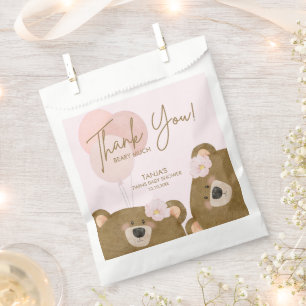 Sachets En Papier Pink Teddy On Peut Attendre Baby shower Twins