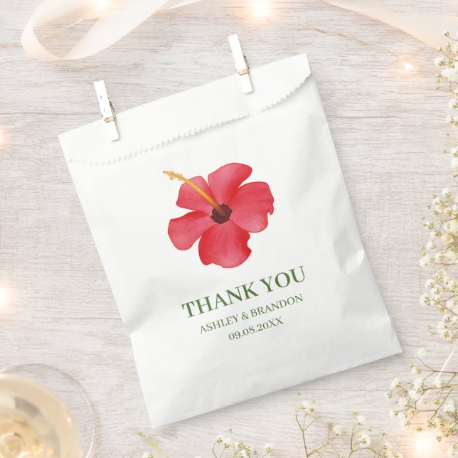 Sachets En Papier Pink Tropical Flower Wedding Thank You (Coupé)