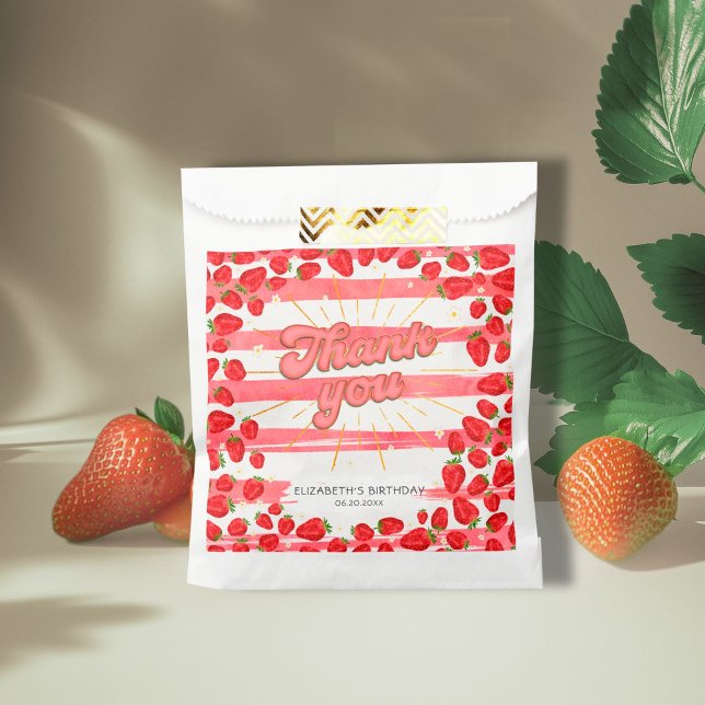 Sachets En Papier PInk White Floral Merci Red Strawberry Party (Créateur téléchargé)
