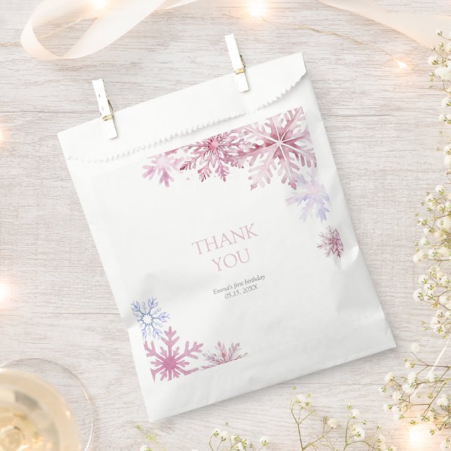 Sachets En Papier Pink Winter Wonderland Snowflake First Birthday (Coupé)