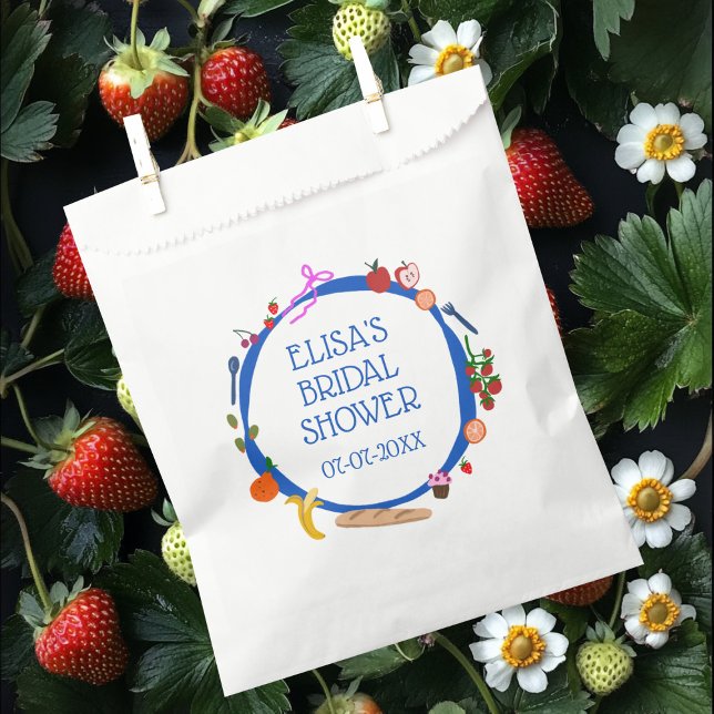 Sachets En Papier Pique-nique moderne mignonne main dessinée Fête de (Hand Drawn Food Picnic Modern Cute CUSTOM Bridal Shower Favor Bag
)