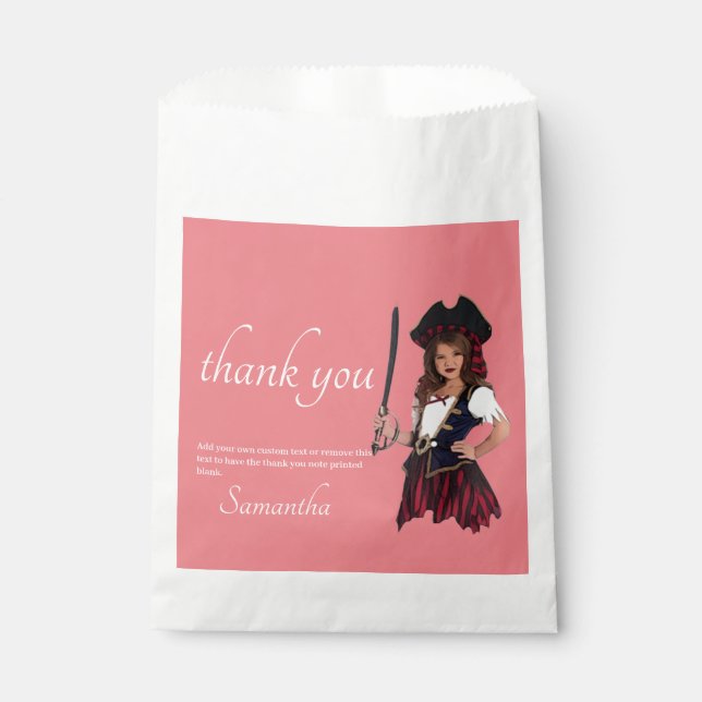 Sachets En Papier Pirate fille Merci rose Faveur sac (Devant)
