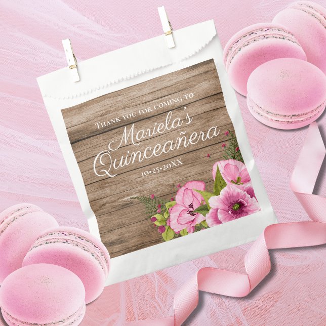 Sachets En Papier Pivoines Roses Rustiques Quinceañera (Créateur téléchargé)