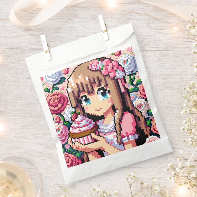 Sachets En Papier Pixel Art Girl's rose Birthday Girl (Coupé)