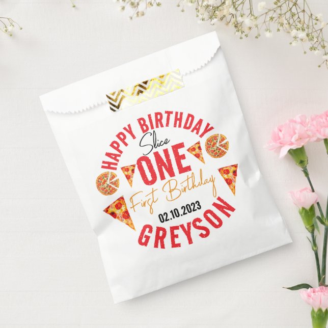 Sachets En Papier Pizza pour bébés tranche moderne 1er anniversaire (Scellé)