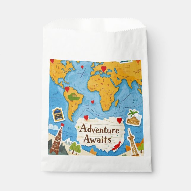 Sachets En Papier Planisphère Épingles à cœur L'aventure vous attend (Devant)