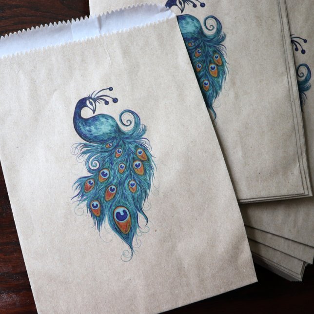 Sachets En Papier Plumes de paon Peacocks Turquoises (Créateur téléchargé)