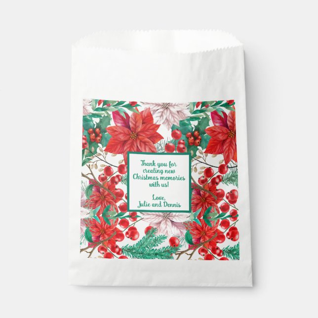 Sachets En Papier Poinsettia, Pine Boughs et Red Berries (Devant)