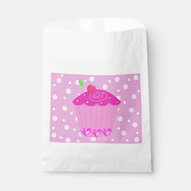 Sachets En Papier Points polka et Cupcake rose (Devant)