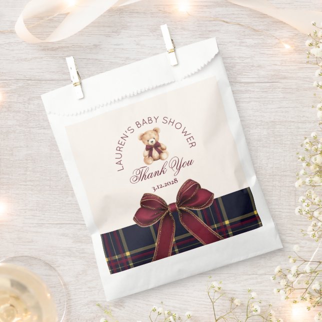 Sachets En Papier Polo Teddy ours rouge Bow Preppy Merci (Coupé)