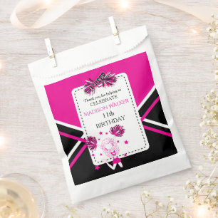 Sachets En Papier Pom-pom girl fête d'anniversaire rose chaud, noir,