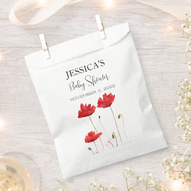 Sachets En Papier Poppies Fleurs Pavot Baby shower fille Fleur sauva (Coupé)