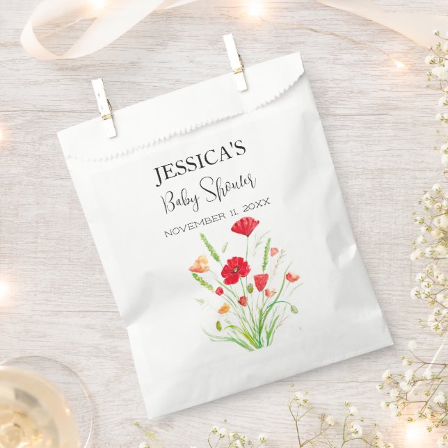 Sachets En Papier Poppies Fleurs Pavot Baby shower fille Fleur sauva (Coupé)