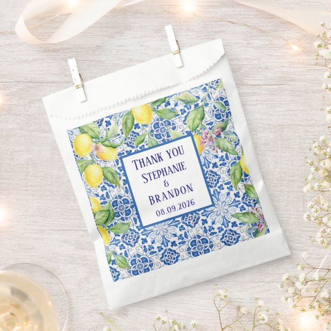 Sachets En Papier Portuguese Tiles Lemons Mediterranean Wedding (Coupé)