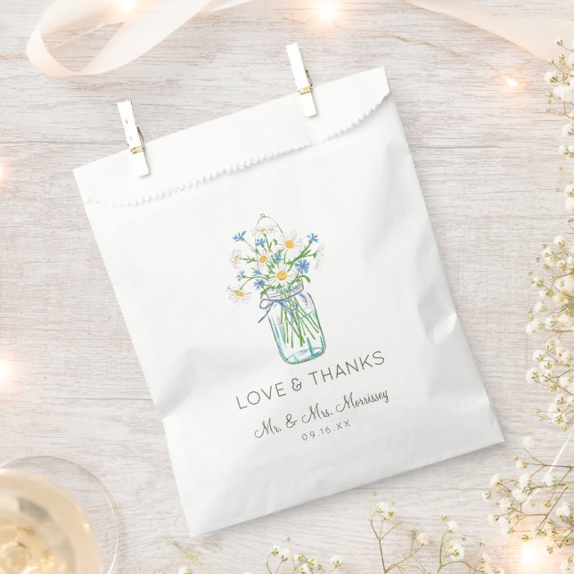 Sachets En Papier Pot de fleurs sauvages rustique Love and Thanks (Coupé)