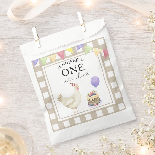 Sachets En Papier Poussin aquarelle 1er anniversaire (Coupé)