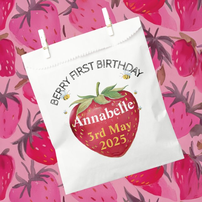 Sachets En Papier Premier anniversaire Bébé 1ère mignonne fraise (Créateur téléchargé)