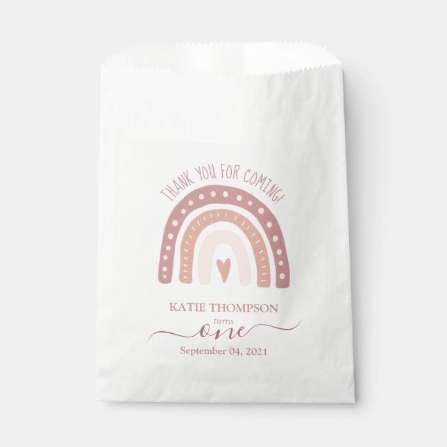 Sachets En Papier Premier anniversaire du Pastel Pink Rainbow Boho (Devant)