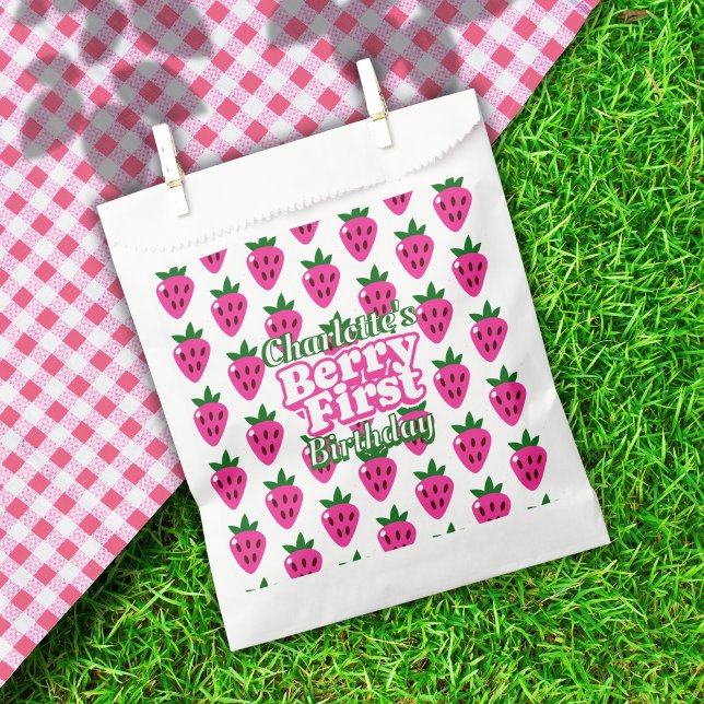 Sachets En Papier Premier anniversaire fraise rose  (Créateur téléchargé)