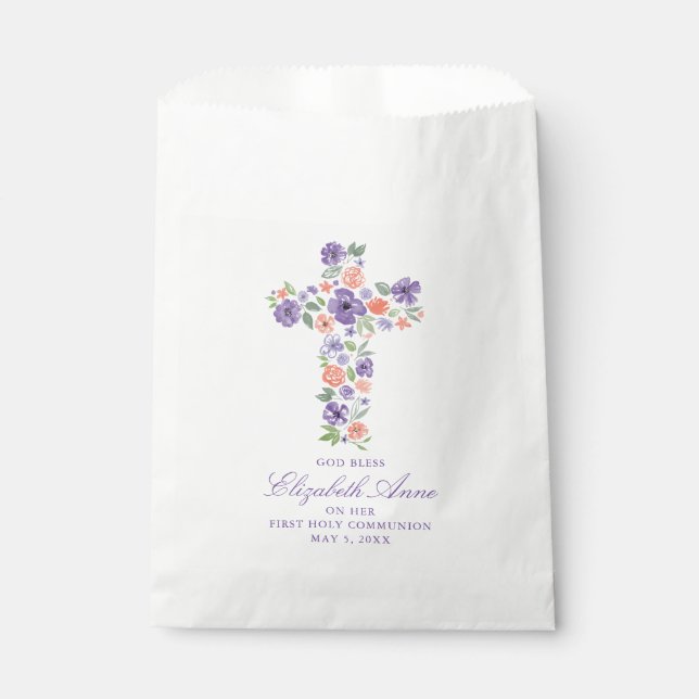 Sachets En Papier Première communication de la croix de fleurs d'aqu (Devant)