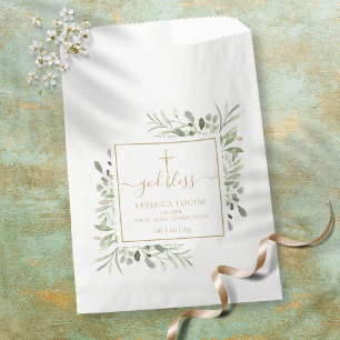 Sachets En Papier Première communion vert doré script