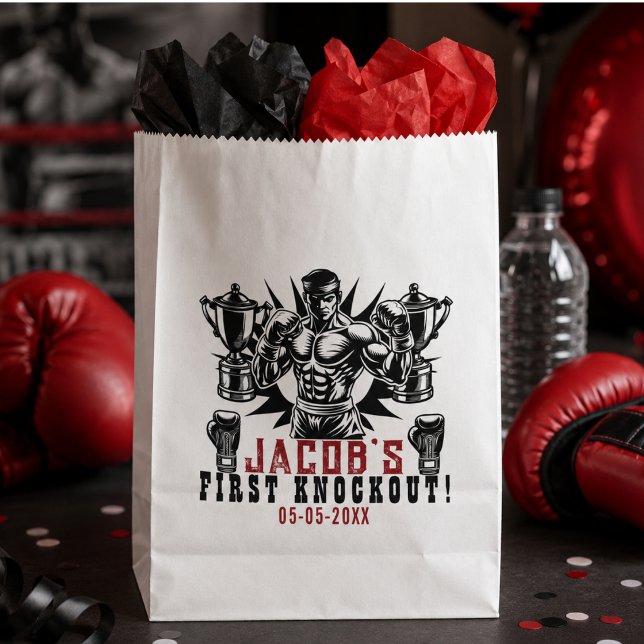 Sachets En Papier Première fête d'anniversaire de boxe Knockout (First Knockout Boxing Birthday Party Favor Bag)