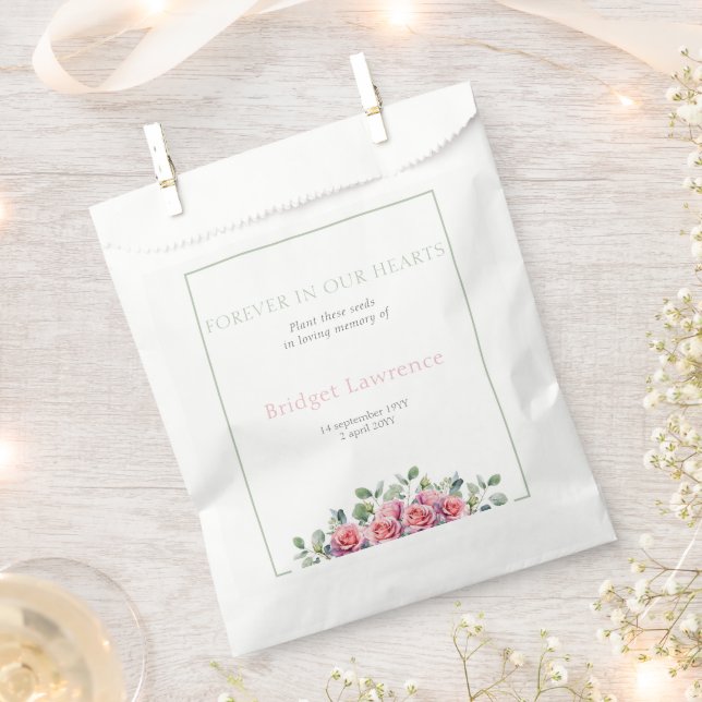Sachets En Papier Pretty Eucalyptus Pink Roses Funeral Seed Packet (Coupé)
