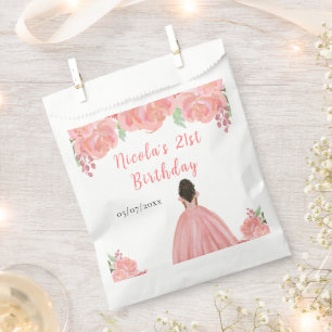 Sachets En Papier Princesse à peau foncée Fête d'anniversaire floral