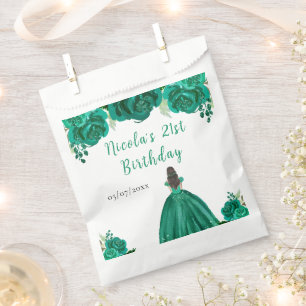 Sachets En Papier Princesse aux Cheveux Bruns Fête d'Anniversaire Fl