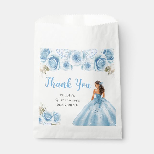Sachets En Papier Princesse en Robe Bleue Quinceanera Merci (Devant)