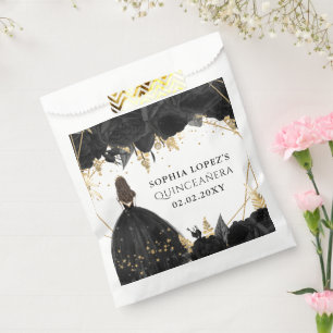Sachets En Papier Princesse Florale d'or noir Quinceanera