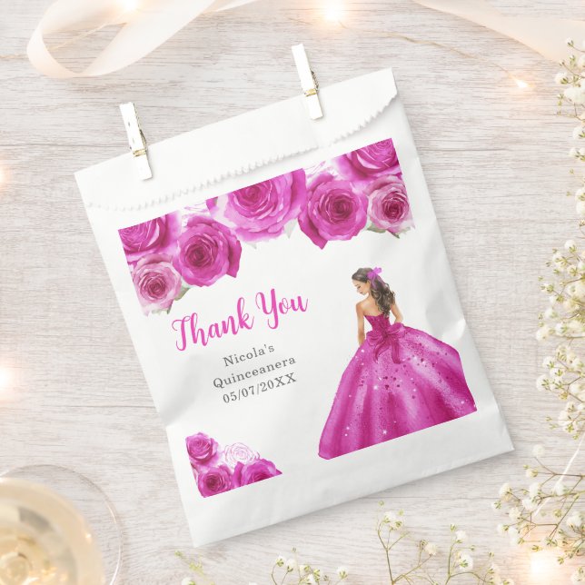 Sachets En Papier Princesse florale en robe rose chaud Quinceanera (Coupé)