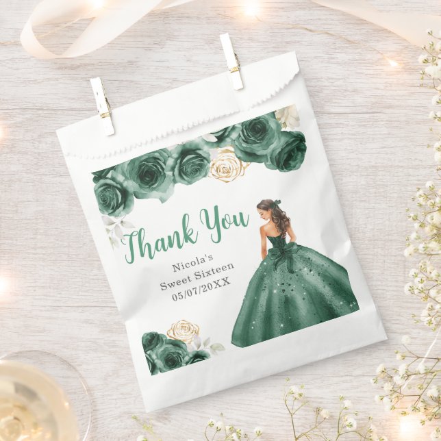 Sachets En Papier Princesse florale en robe vert foncé Sweet Sixteen (Coupé)